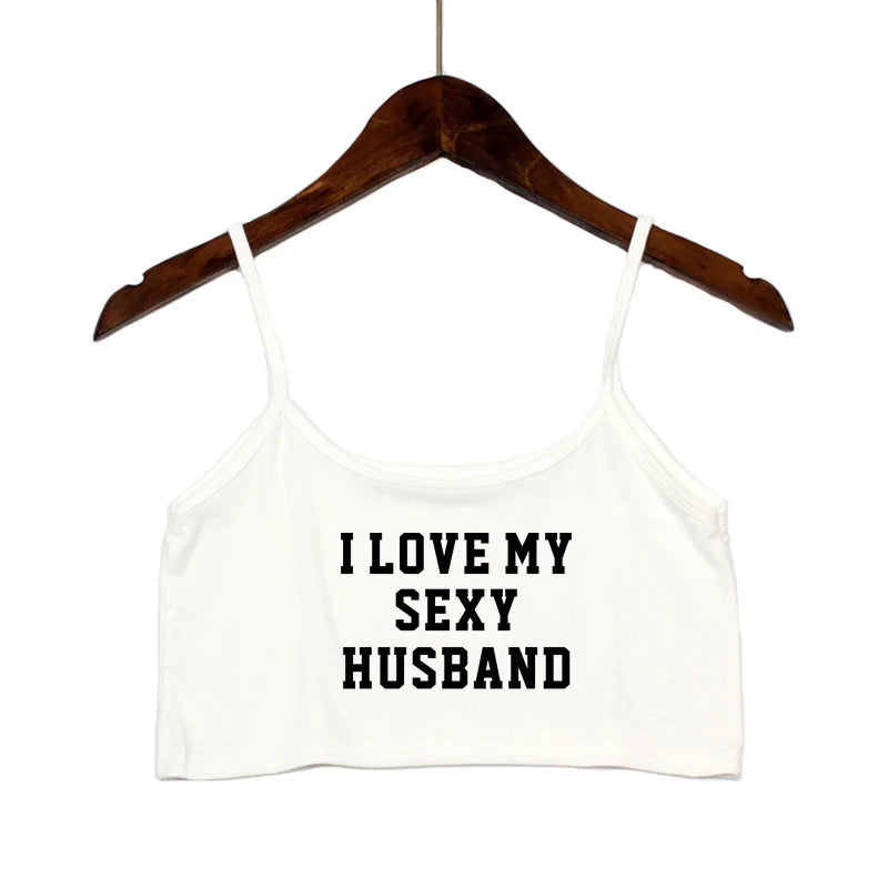 NEW Arrivals 15 Patterns *I LOVE MY HOT HUSBAND* Women Fashion Outdoor Streetwear Tank Top Women Clothing Sexy Tops for Girls Sexy Seamless Sleeveless Backless Camisole Summer Beach Bar Tops