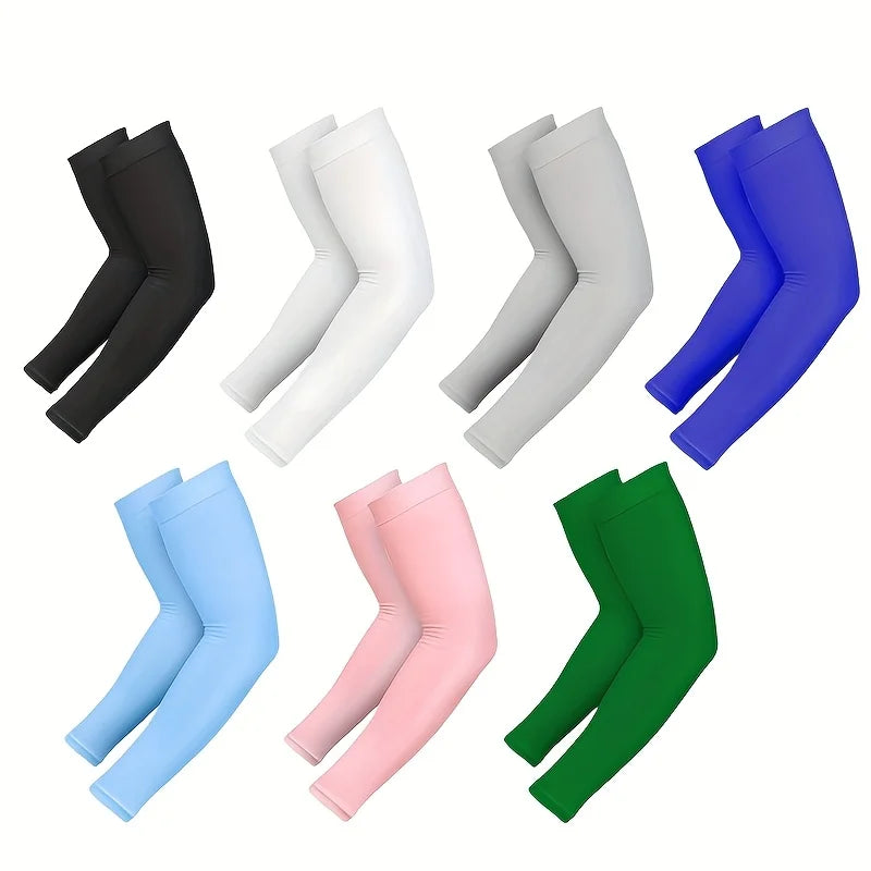 7 Pairs Set White/Pink Color Women Men Summer Sunshade Sleeves Outdoor Cycling Running and Driving, Sunshade Arm Sleeves Sports Apparel Accessories