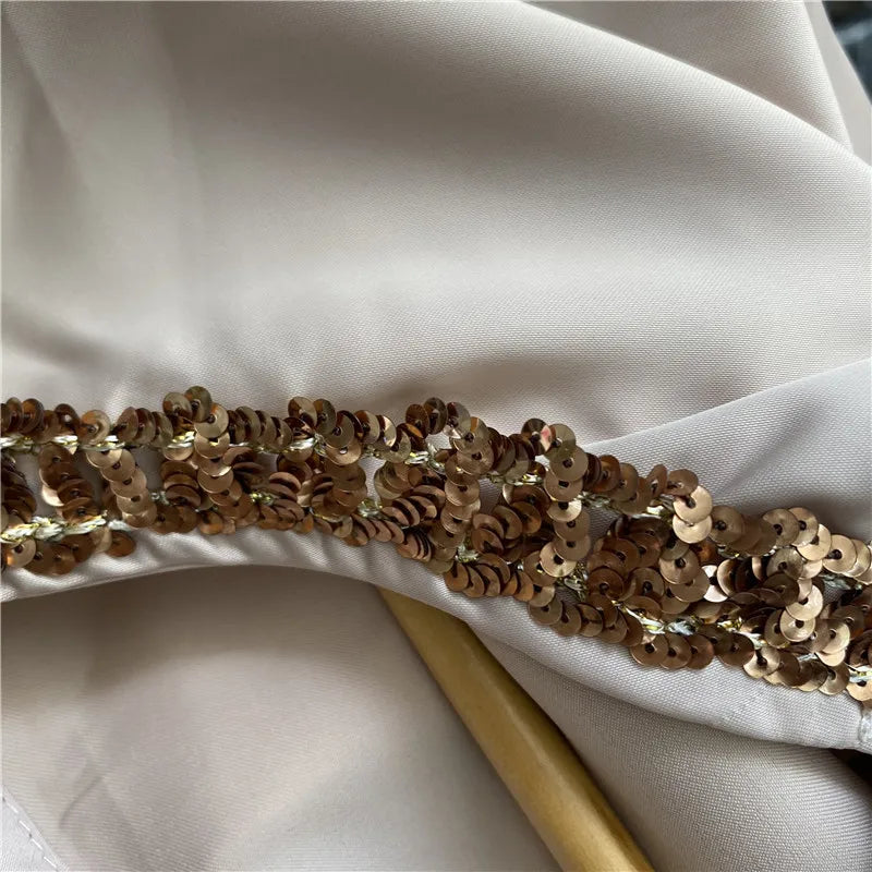 NEW Arrivals M-2XL UK Size Luxury French Acetate Blouse Spring Autumn V-Neck Sequined Shirt for Women Long Sleeve Champagne Female Top Light Luxury 513P