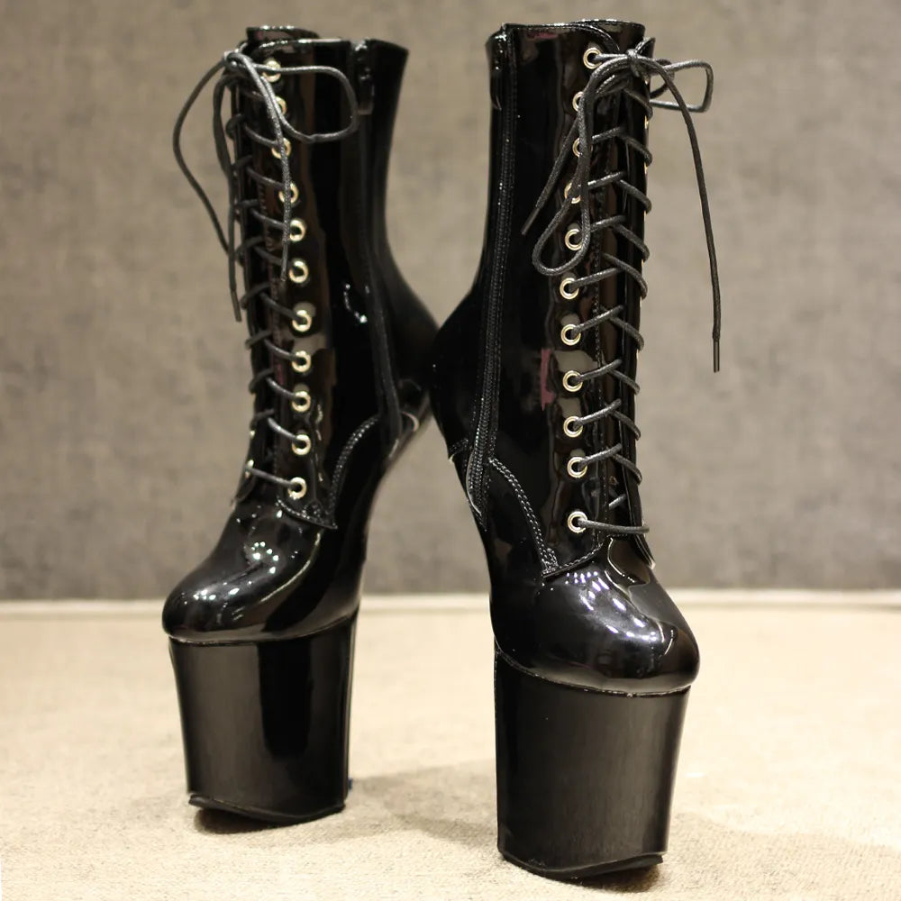 8 Inch High Heelless Exotic Pole Dance Platform Ankle Boots Extreme Fetish Size 36-46