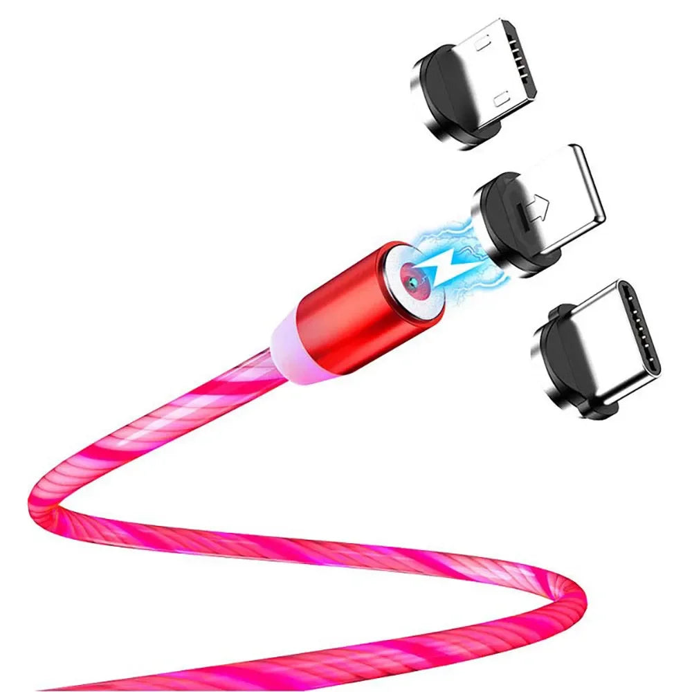 NEW Arrivals 3in1 Set Magnetic Flow Luminous Lighting Charging Mobile Phone Cables Cord Charger Wire for Xiaomi LED Micro USB C for iPhone Samsung Mobile Phones Accessories
