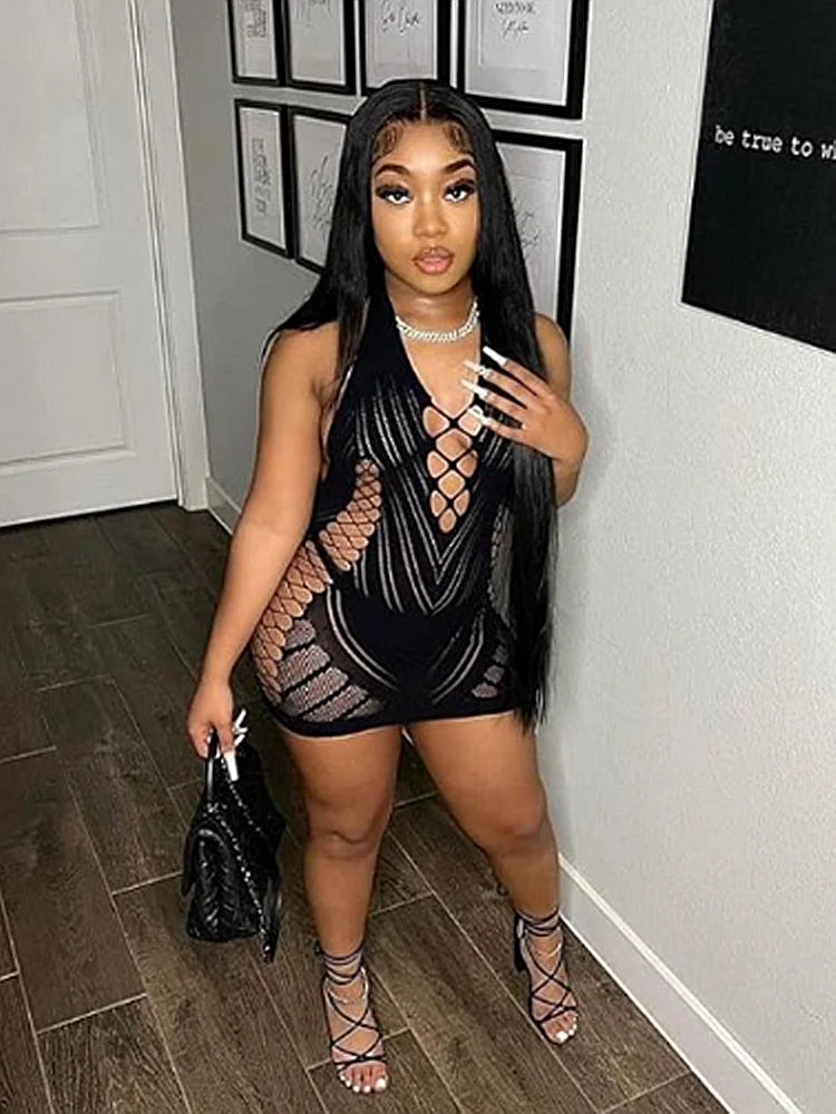 NEW S-2XL UK Size 7 Colors Transparent Lace Sexy Hot Short Dress Backless Hollow Halter Nightgown Sexy Women's Nightwear Nightdress Party Club Mini Dresses