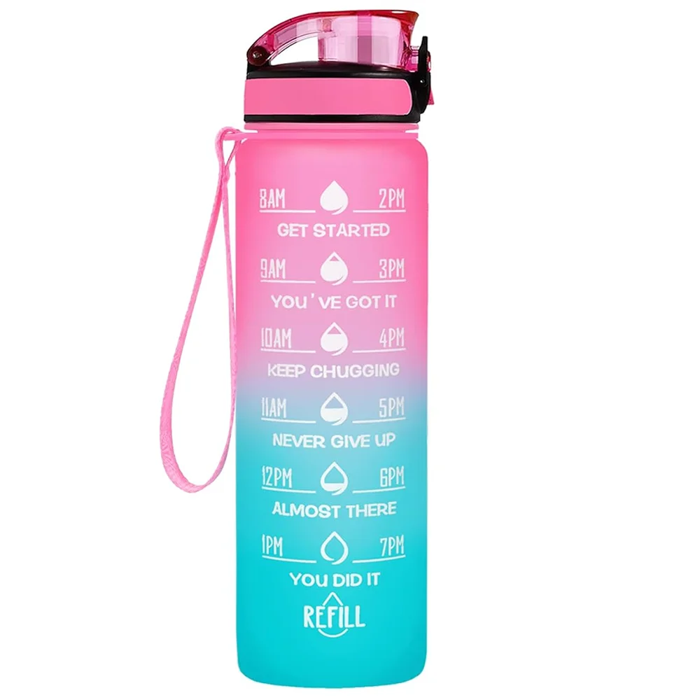 1000ml 32 Oz Leakproof Water Bottles with Times to Drink and Straw Motivational Drinking Sports Water Bottle for Fitnes Gym Outdoor