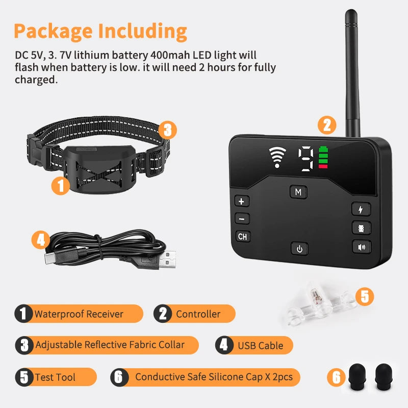 2 IN 1 Wireless Dog Electric Fence & Electric Shocker Training Collar Remote With Adjustable Beep Vibration Shock Rechargeable