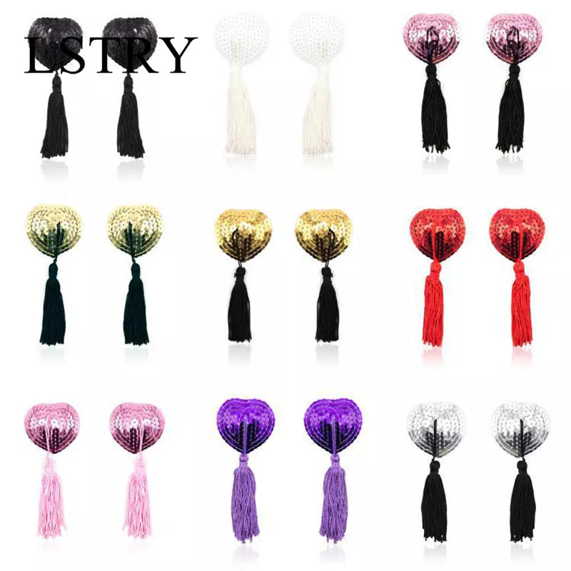 1 Pair Sexy Heart Shape Bra Nipple Cover Pasties Stickers Women Lingerie Sequin Tassel Breast Bra Nipple Cover Self Adhesive Ho
