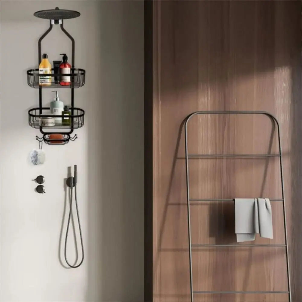 1pc Bathroom Hanging Shower Organizer, Over Head Shower Caddy Basket Anti-Swing,Detachable Bathroom Wall Mounted Shower Shelf