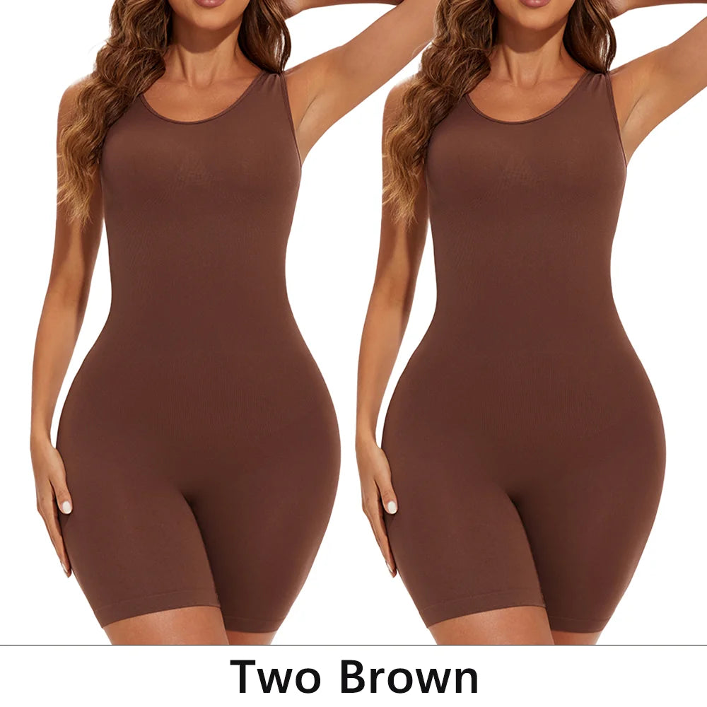 NEW Arrivals 2PCS Set S-2XL Sexy Bodysuits Full Coverage Shapewear Thigh Slim Body Suit Wide Shoulder Body Shaper Jumpsuit Seamless Shapers Slimmer