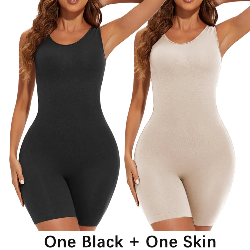 NEW Arrivals 2PCS Set S-2XL Sexy Bodysuits Full Coverage Shapewear Thigh Slim Body Suit Wide Shoulder Body Shaper Jumpsuit Seamless Shapers Slimmer