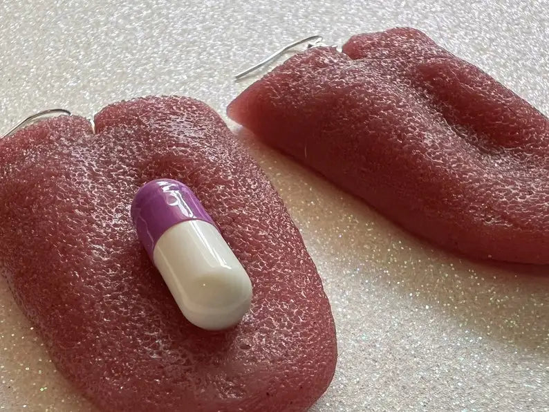 NEW Arrivals Realistic Tongue & Tongue with Pill Earrings: Halloween, Scary, Toys Turned Earrings, Gifts for Her/Him/Them