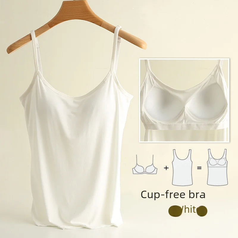 NEW BRAND M(37-50KG 3XL(75-90KG) Modal Women Vest Chest Pad Strap Thin Fit Bra One-piece Base Shirt Breathable Comfortable Back Beauty Cotton Pad