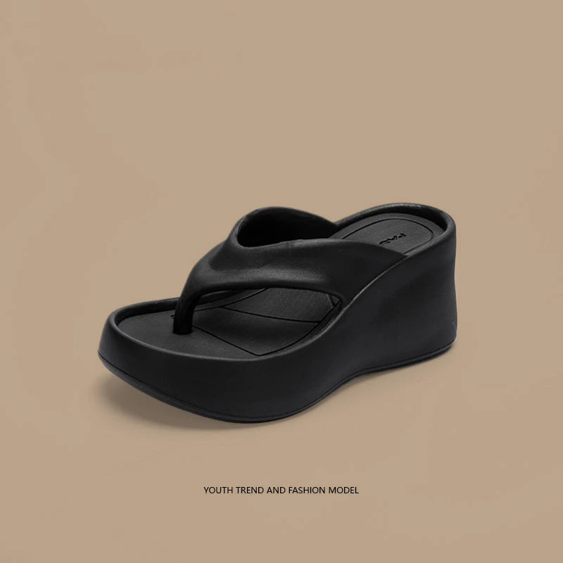 Women's Clip Toe Wedge Flip Flops Summer Chunky Platform Beach Sandals Woman Thick Sole High Heeled Eva Slippers Slides
