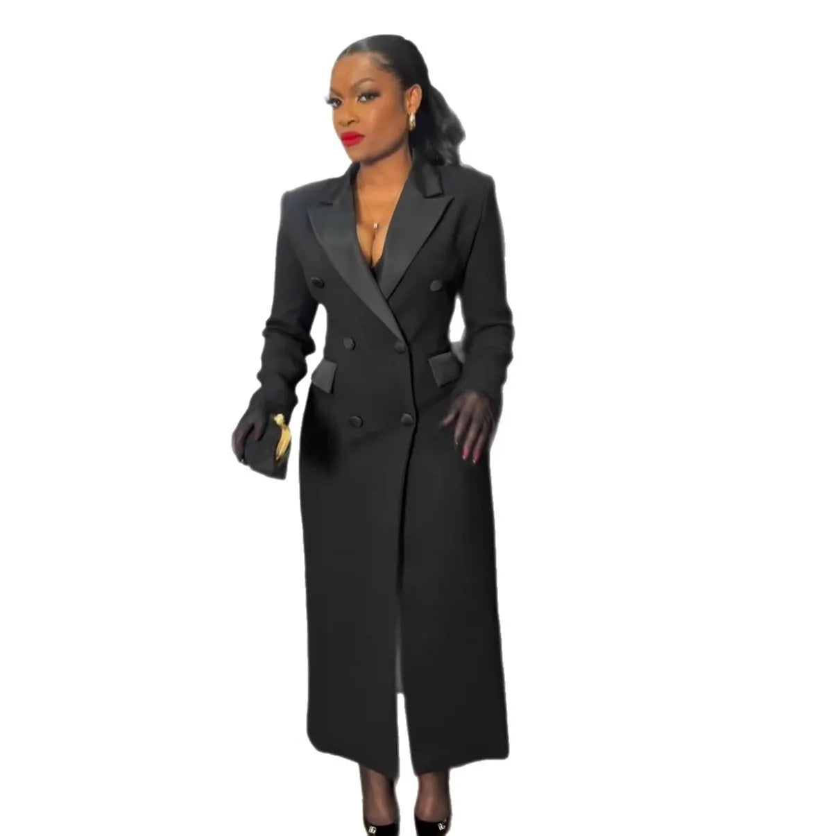 NEW Arrivals UK S-3XL Size Italian Fashion Women Luxury Wedding Guest Celebrities Red Carpet Double Breasted Notched Long Sleeve Maxi Dress Spring Sexy Night Elegant Long Dresses