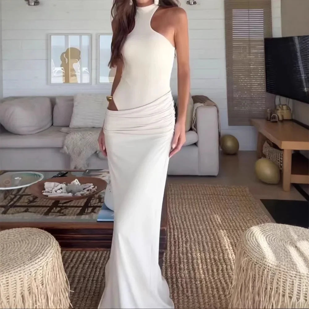 NEW Arrivals White Sexy Sleeveless Slim Fit Solid Color Backless Dress Summer New Style Independent Station Cross Border Hot Sale Women's Dress