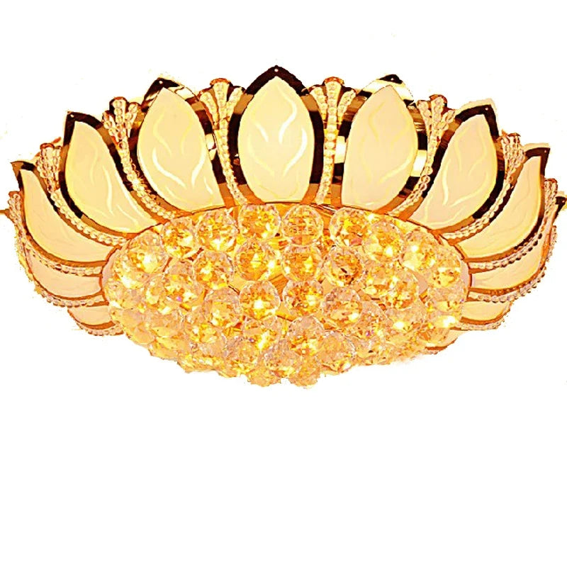 oom Atmospheric Golden Crystal Lamp round Led Lotus Ceiling Surface Mounted Luminaire Master Bedroom Light Dining Room