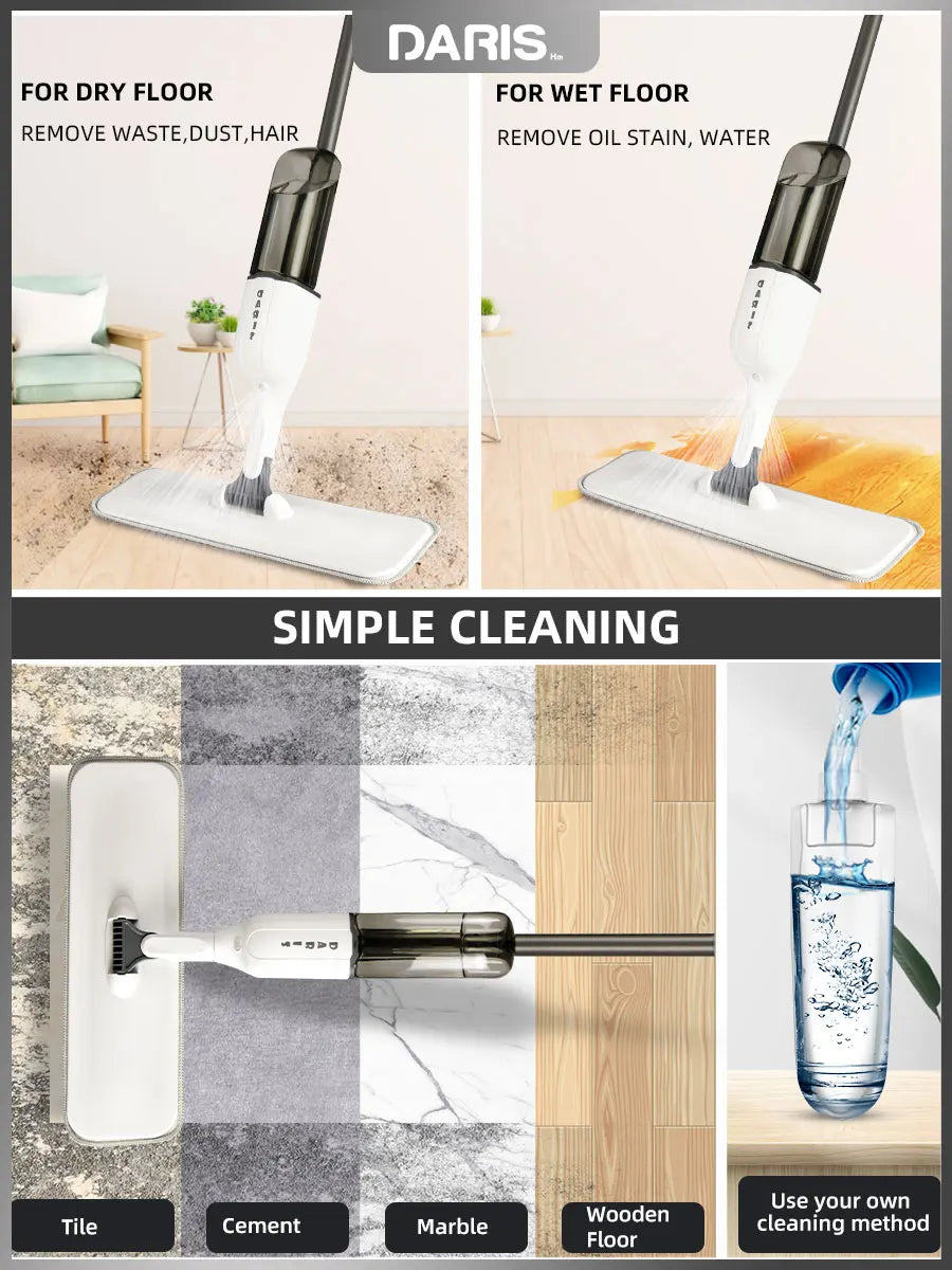 Spray Flat Mop With Reusable Microfibers Pads 360° Rotation Floor Cleaning Mop 500ML Big Capacity Square Triangle Bottle
