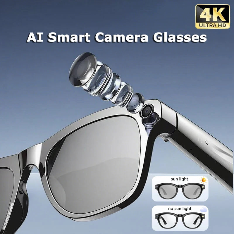 NEW 4K AI Translation Graphs English Language Smart Photochromic Glasses Multifunction Camera Bluetooth Call Voice Assistant Music Player Translate Glasses Business Meetings for Xiaomi