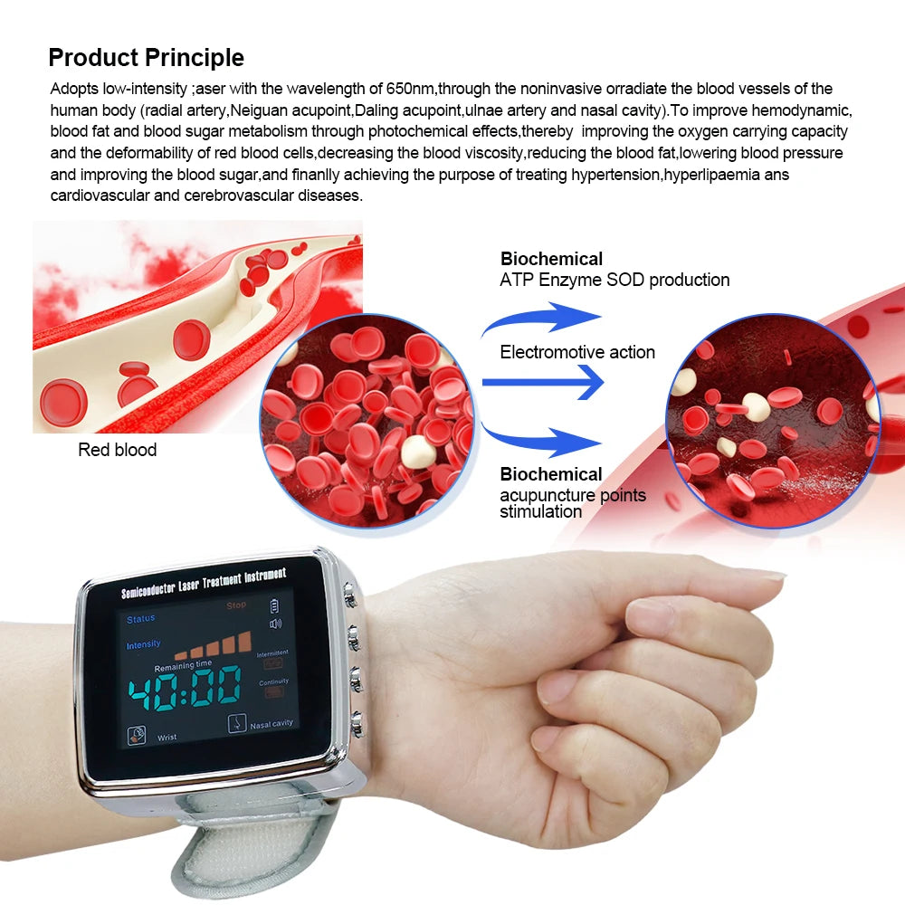 NEW Arrivals 15 Holes 650nm Laser Therapy Watch Diode LLLT Wrist Watch For Diabetes Cholesterol Hypertension Treatment Sinusitis Therapy Health Care Supplies