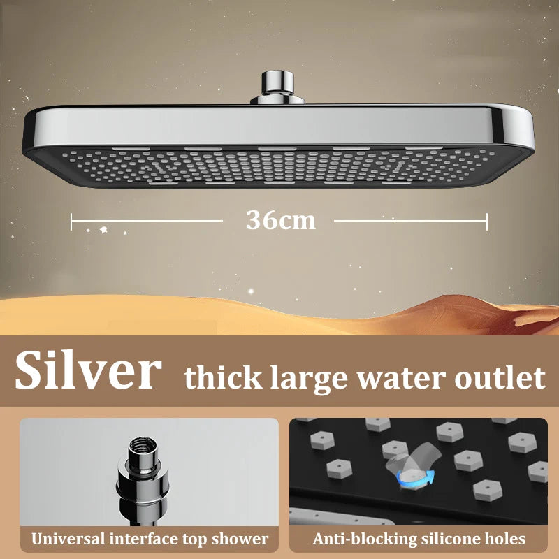 NEW 36CM Silver/Gray/Black Color Booster Top Spray Large Shower Head Square Thick Anti-Clogging Bathroom Household Shower Head Set Bathroom Accessories