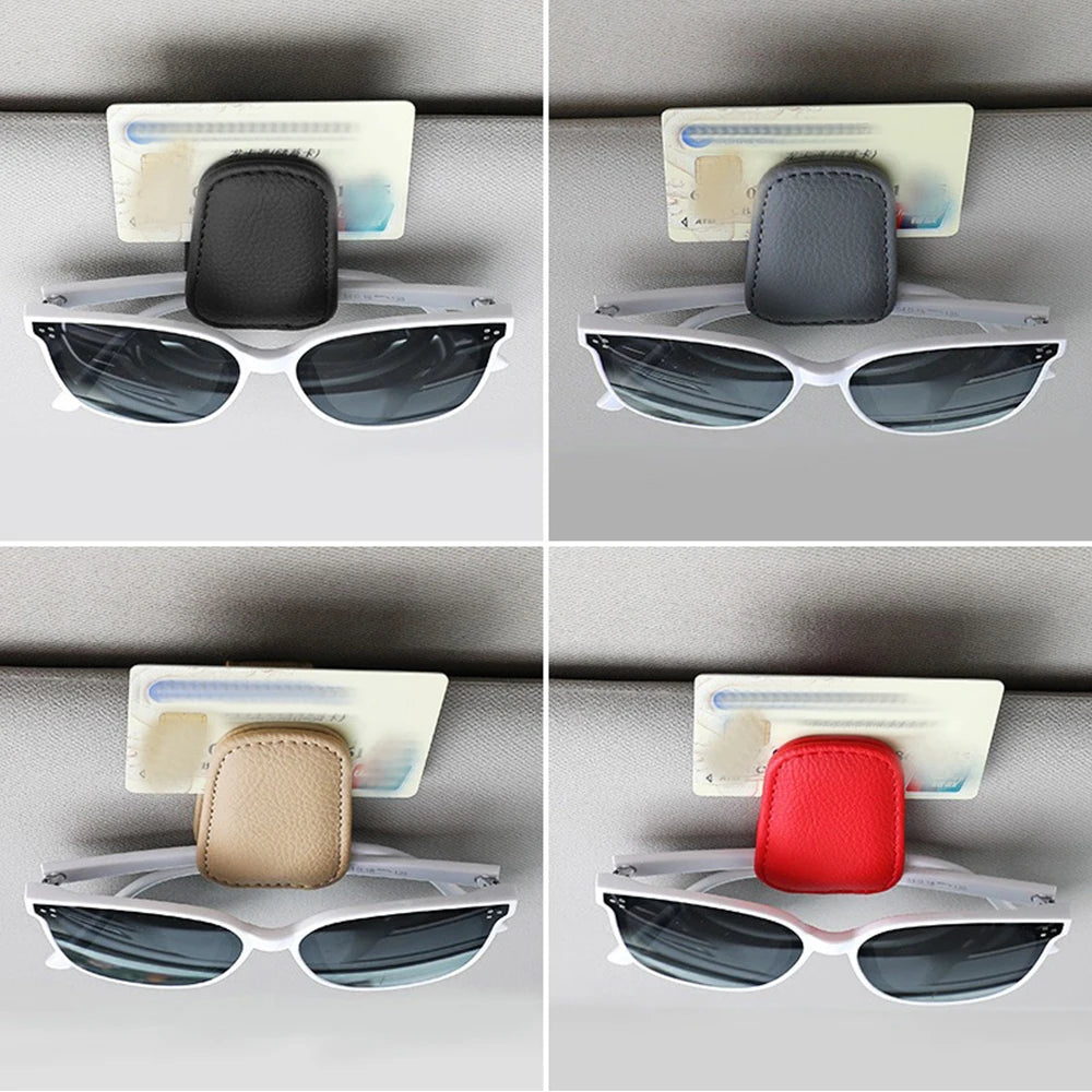 NEW Gray/Black Color Universal Car Sunglasses Leather Clip Card Ticket Holder Stand Fastener Pen Case Eyeglasses Sun Visor Car Accessories