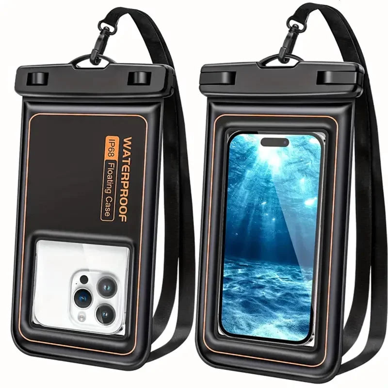 NEW Floating Airbag IP68 Waterproof Swimming Sports Bag Pouch Phone Case Touch Screen & Strap For iPhone Samsung 6.8" Mobile Phone