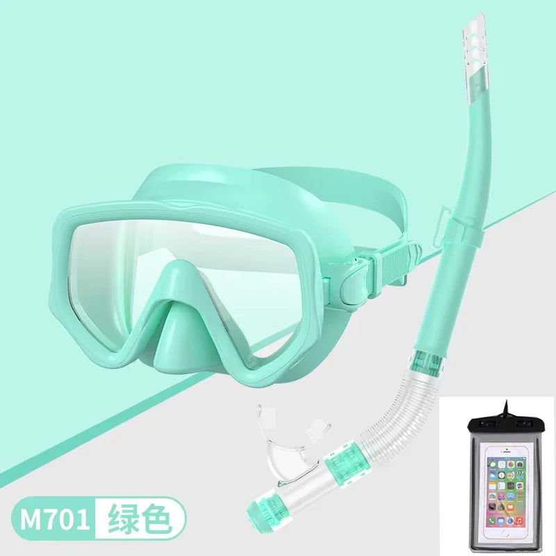 NEW Professional Diving Mask Snorkel Set For Adults Tempered Glass Scuba Professional Panoramic Snorkeling Gear Swimming Training Snorkel Kit Swimming Accessories Sports Supplies