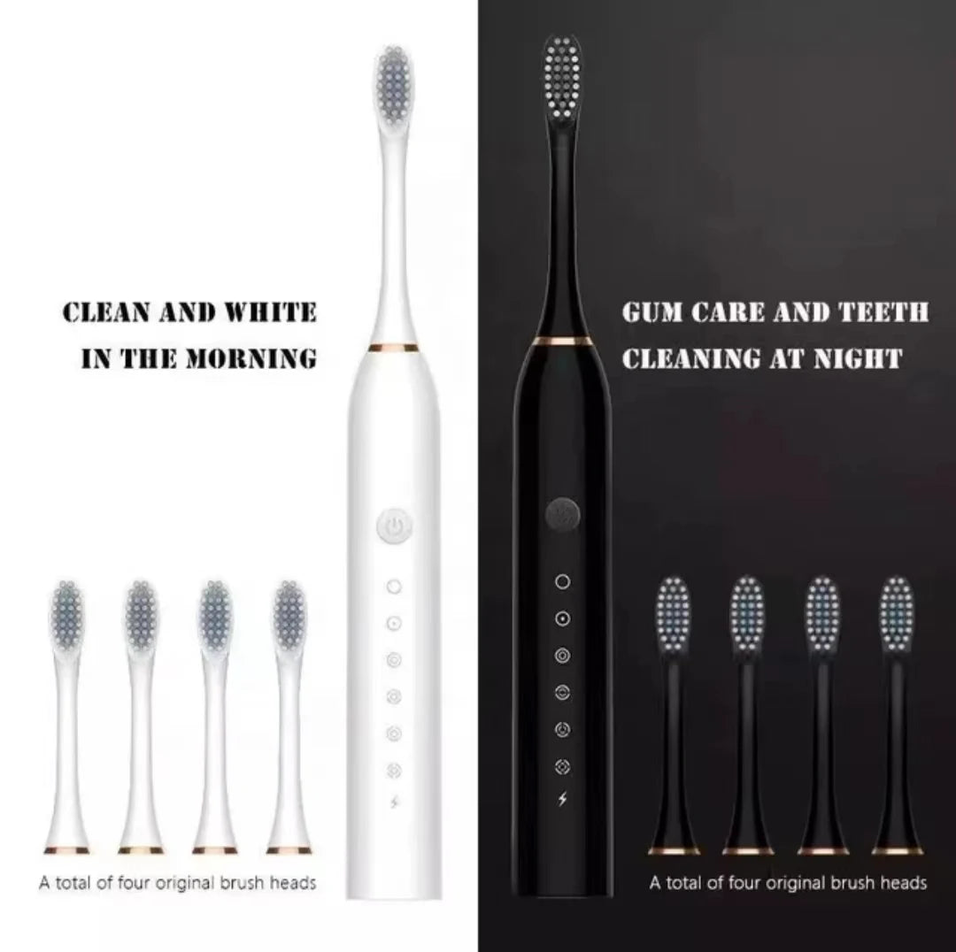 NEW Arrivals 2 Heads 3 Brushes Set Sonic Electric Toothbrush for Adults IPX7 Waterproof DuPont Brush Head USB Rechargeable High Frequency Cleaning 6 Cleaning Modes