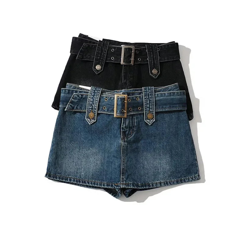 NEW Arrivals S-2XL Plus Size Blue/Black Color Sexy High Waist A- Line Mini Skirt Women's Denim Short Skirts Prevent Exposure Half Body Skirts Cotton Material Girls Sexy Streetwear Clothing Supplies