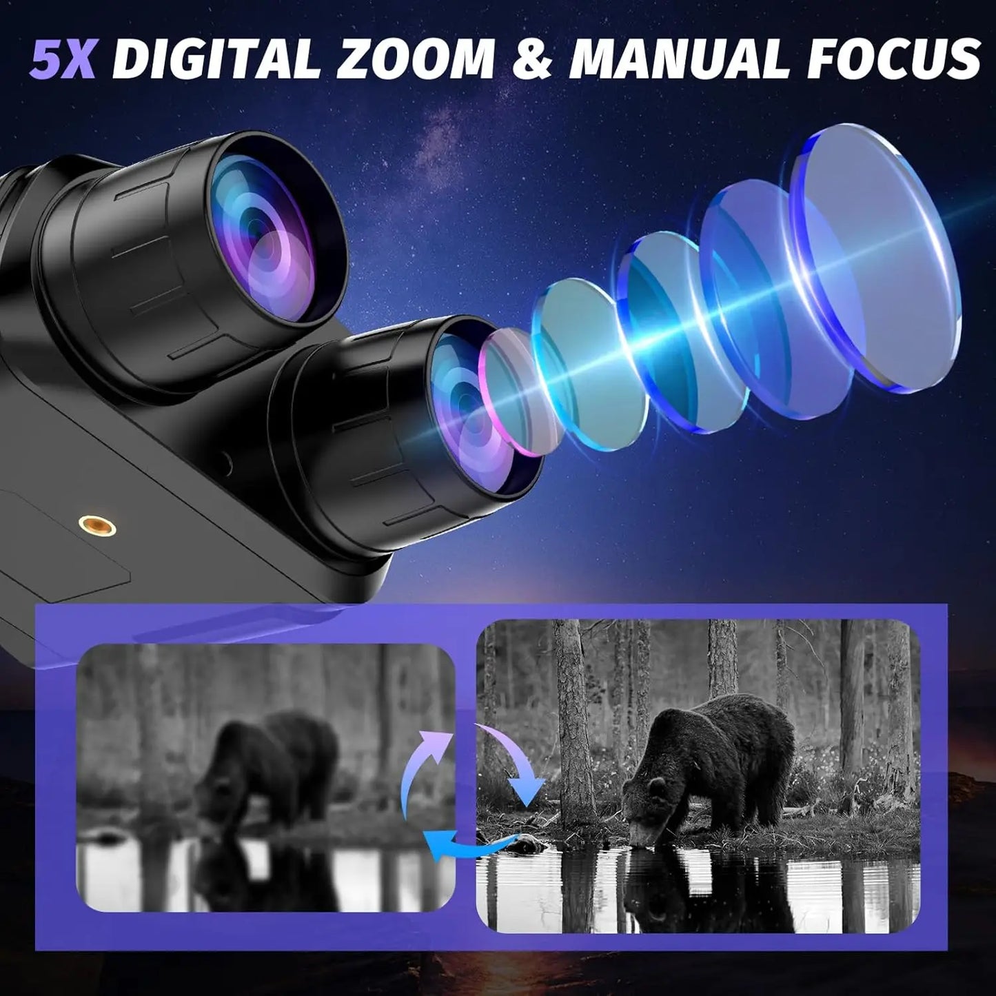 NEW 4K Night Vision Professional Goggles Binoculars with 5000mAh 32GB Card Rechargeable Battery, Can Save Photo and Video,3'' HD Screen for Camping & Security