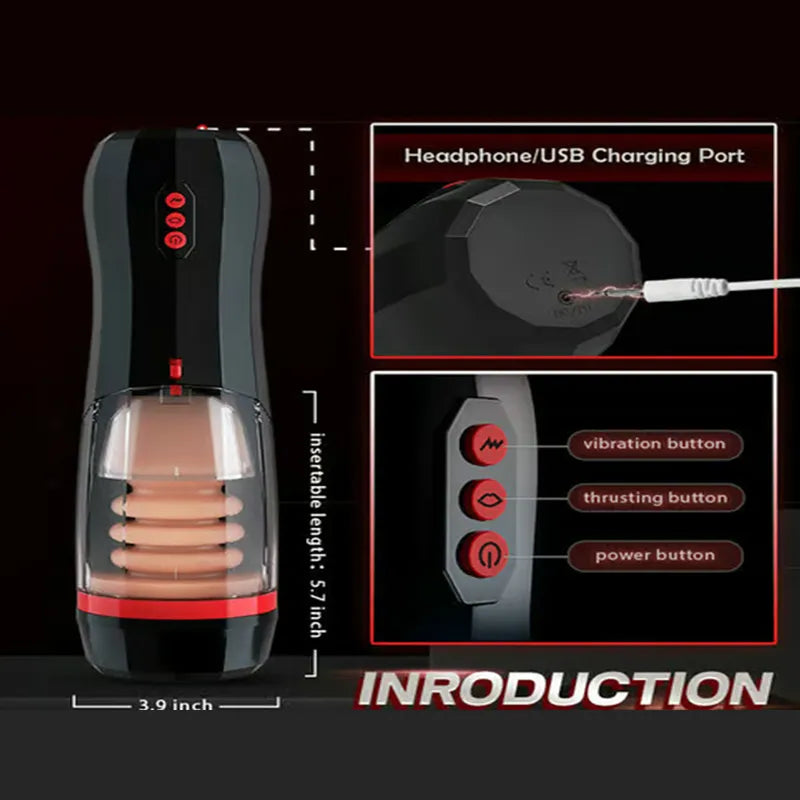 Vibrating Masturbator Cups Realistic Vibrations Adjustable Sex Toy for Men, Lifelike Textured Vagina Pocket Pussy 10 Vibrations