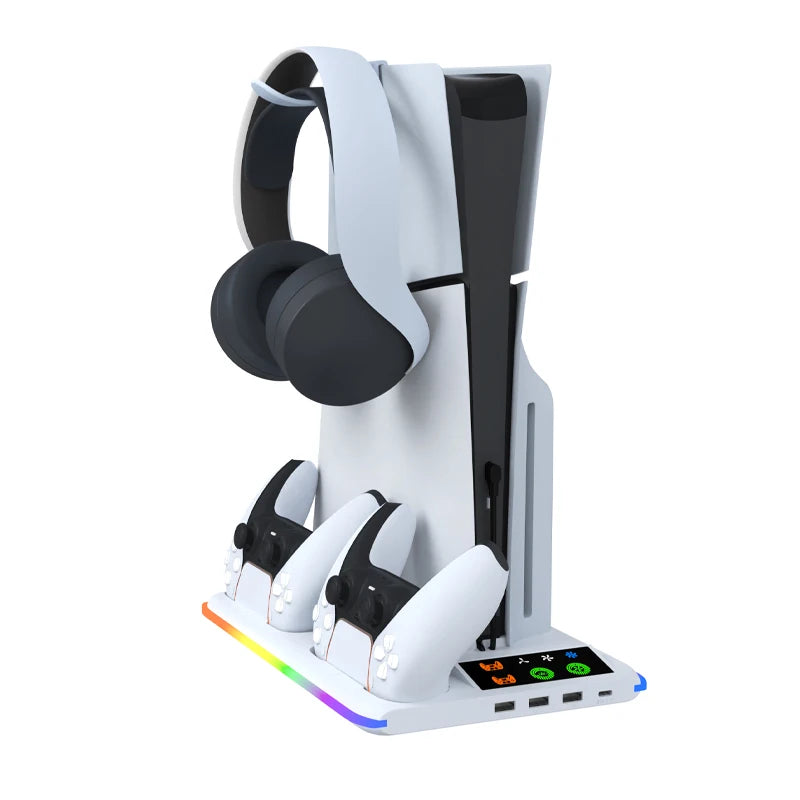 NEW Arrivals for PS5/PS5 Slim Stand with Headphone Hook Cooling Stand with Controller Charging Dock Station With 3 Levels Cooling Fan Computer Video Games Accessories Electronic Supplies