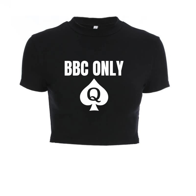 NEW Arrivals Queen of Spade BBC ONLY Summer Women Black Short T-Shirts Ladies Sexy Crop Tops Short Sleeve Bandage Tee Tops Female Shirts