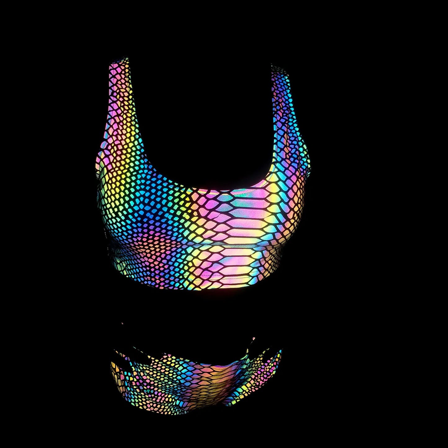 NEW Arrivals PCS Set S-2XL Harajuku Japanese Colorful Reflective Bikinis Women Summer Tech Wear Reflect Light Shorts & Bra Harajuku Swimwear Sexy Tankini Beach Outfits Clothing