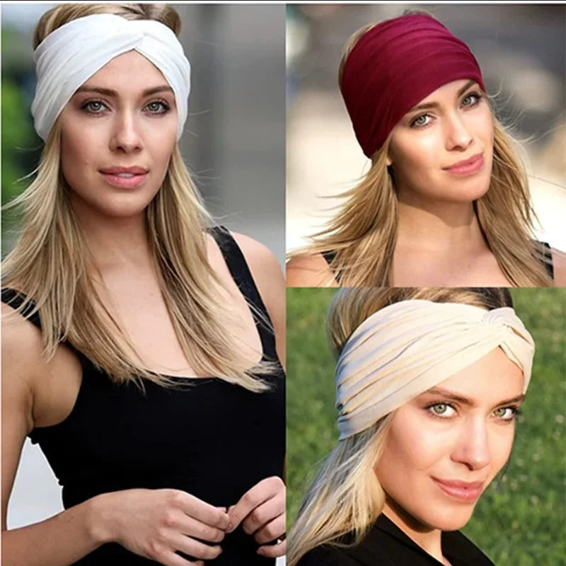 NEW Arrivals 44 Colors/Patterns Sports Elastic Wide-Brimmed Headband Unisex Solid Color Knotted Soft Anti-Slip Warm Turban Bandana Elastic Hairband Ladies Girls Fashion Apparel Accessories Clothing Supplies