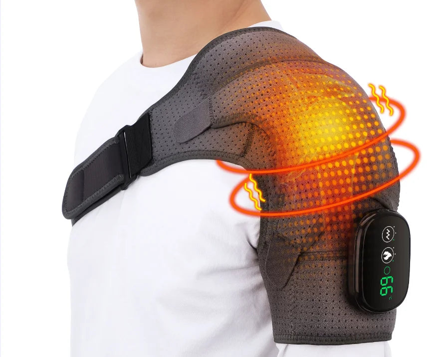 NEW Arrivals Black/Gray Color Electric Heating Shoulder- Knee Massage Brace Belt Thermal Vibrator Shoulder Temperature Massage Support Pad Sports Pain Relief Instrument Health Care Supplies