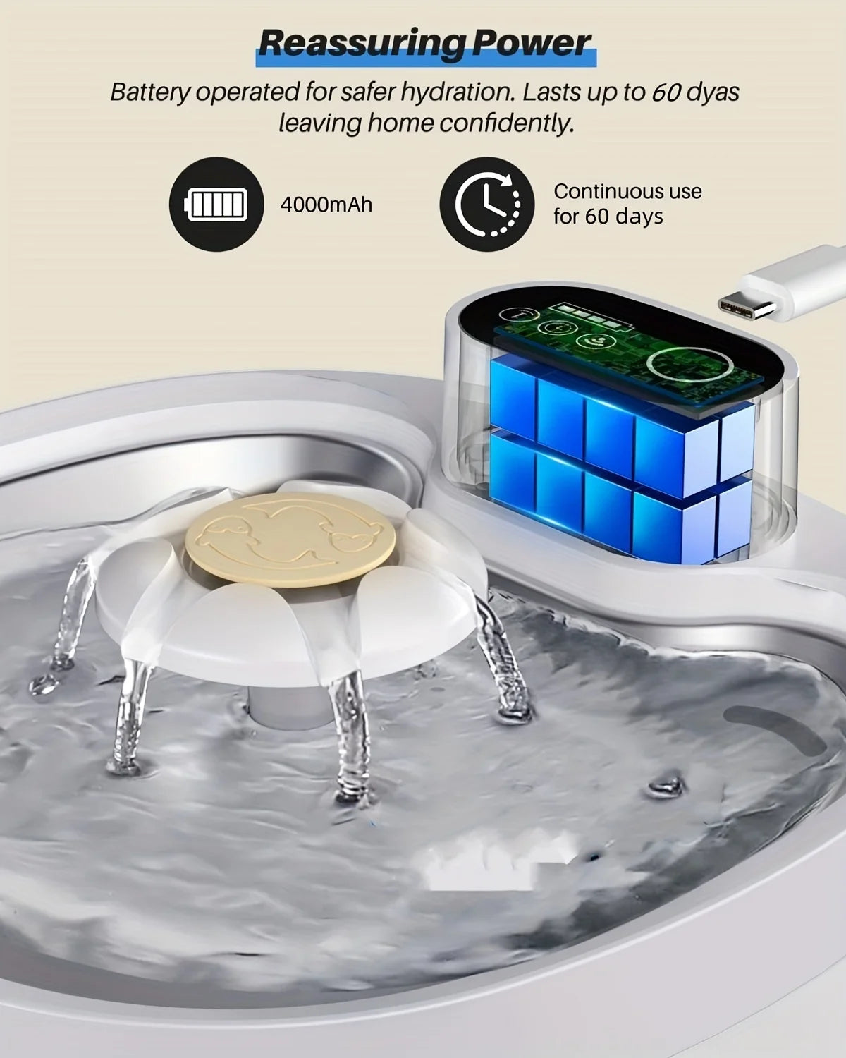 NEW Arrivals Pet Automatic Water Dispenser, Non Plug in Cat Water Dispenser, Stainless Steel Wireless Constant Temperature Water Dispenser Pets Supplies
