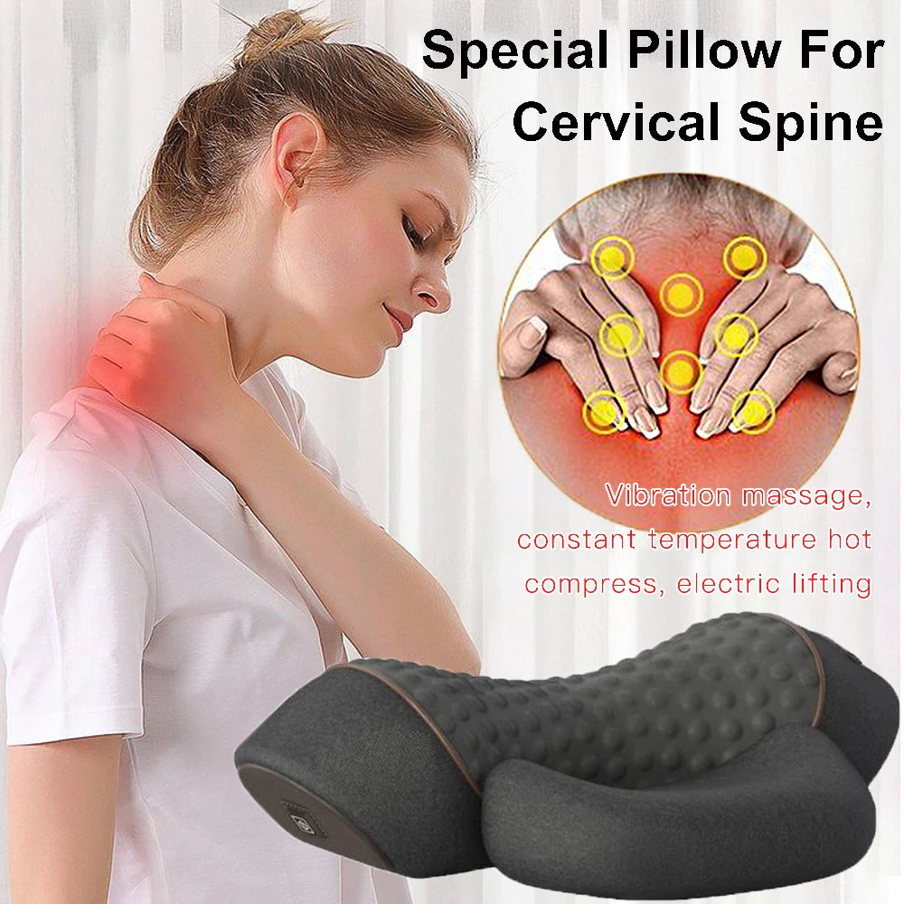 NEW Arrivals 3 Function Electric Neck Massager Cervical Pillow Hot Compress Vibration Massage Neck Traction Relax Pillow Spine Support Massager Pillow