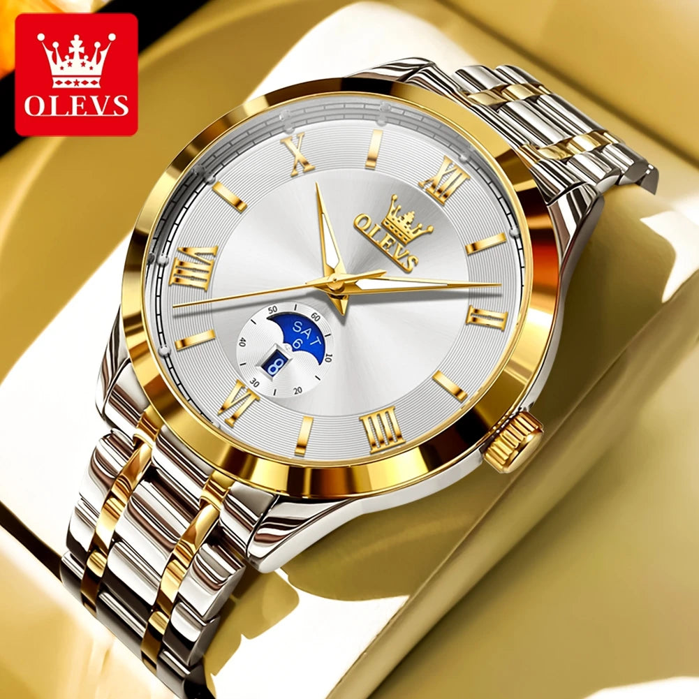 NEW 4 Colors 100% Original OLEVS 3638 Men Watch Original Quartz Watch Stainless Steel Waterproof Luminous Large Dial Day Date Watches Luxury Men Box Luxury Gifts for Husband Boyfriend