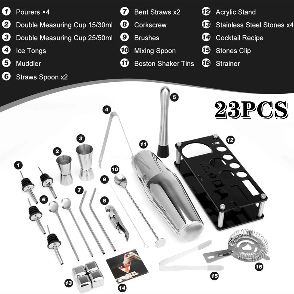 NEW Arrivals 25PCS Set Boston Cocktail Shaker Stainless Steel Mixer Bartender Tool for Bar Wine Martini Drink Whiskey Cocktail Mixer Shaker Set