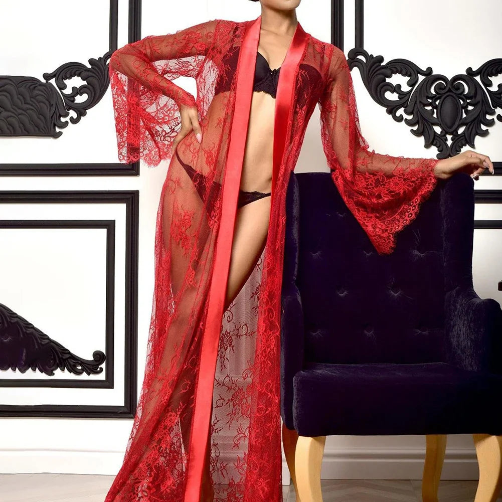 NEW Sexy Women 5 Colors Long Lace Mesh See Through Sleepwear Nightdress Babydolls Nightgown Robes Pajamas Loungewear Girls Ladies Luxury Fashion Lingerie Supplies