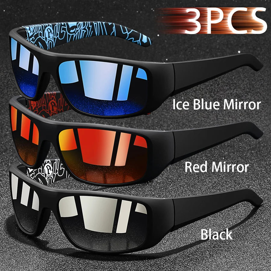 NEW Arrivals 3PCS Set Fashion Vintage Fishing Cycling Sports Sunglasses Men Women Running Mountaineering Sport Man Sun Glasses UV400 Eyewear