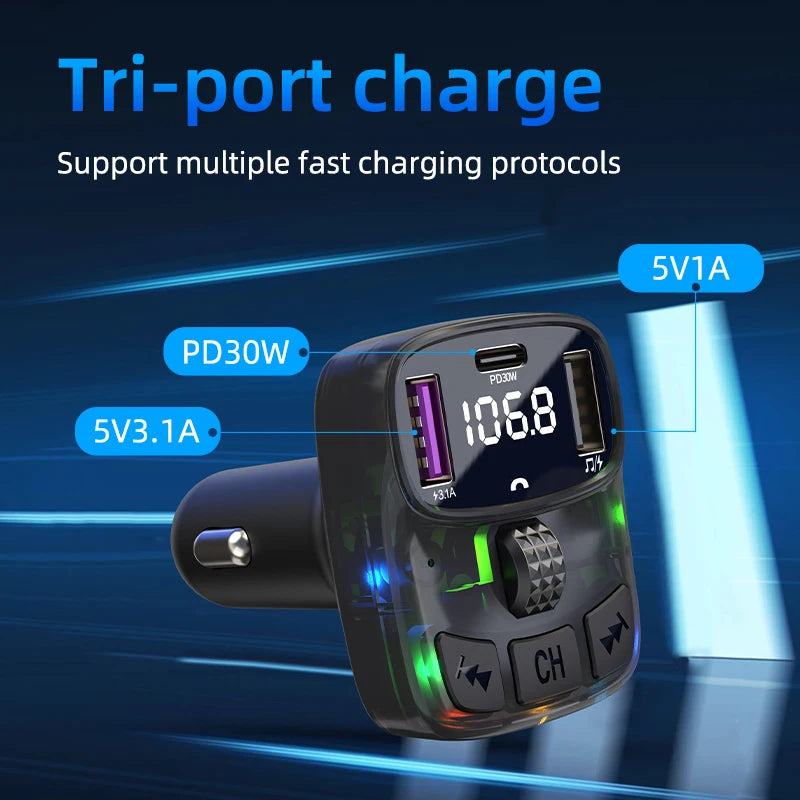 NEW Arrivals Bluetooth 5.3 MP3 Player Automobile Transmitter 30W PD Type C Dual USB Fast Charge Handsfree Car Audio Car Accessories