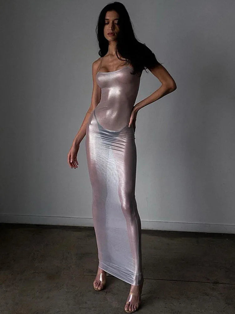 NEW Arrivals Sexy See Through Maxi Dress Women Sexy Strappy Dresses Body-Shaping Female Stunning Hipster Spring Summer Evening Beach Party Night Club Outfits Maxi Dress