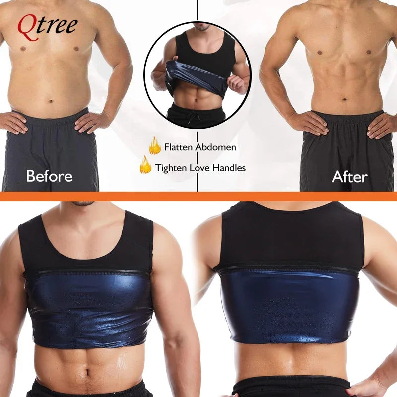 NEW S-3XL Plus Size Men Shapers Polymer Sauna Vest Sweat Slimming Compression Tops with Zipper Waist Trainer Workout Shirt Heat Trapping Suit