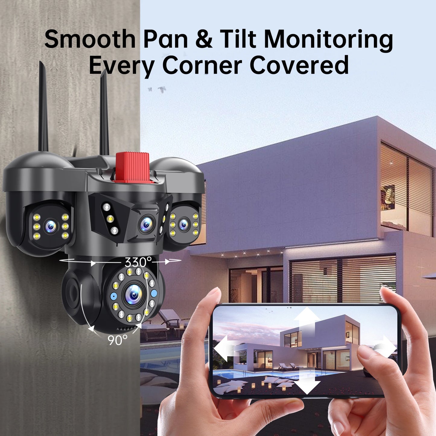 NEW 10K 20MP UHD Outdoor Wi-Fi IP Camera 16X Zoom 4 Lens 4 Screens Ai Auto Tracking Security Protection PTZ CCTV Video Surveillance Home Office Factory Security Systems