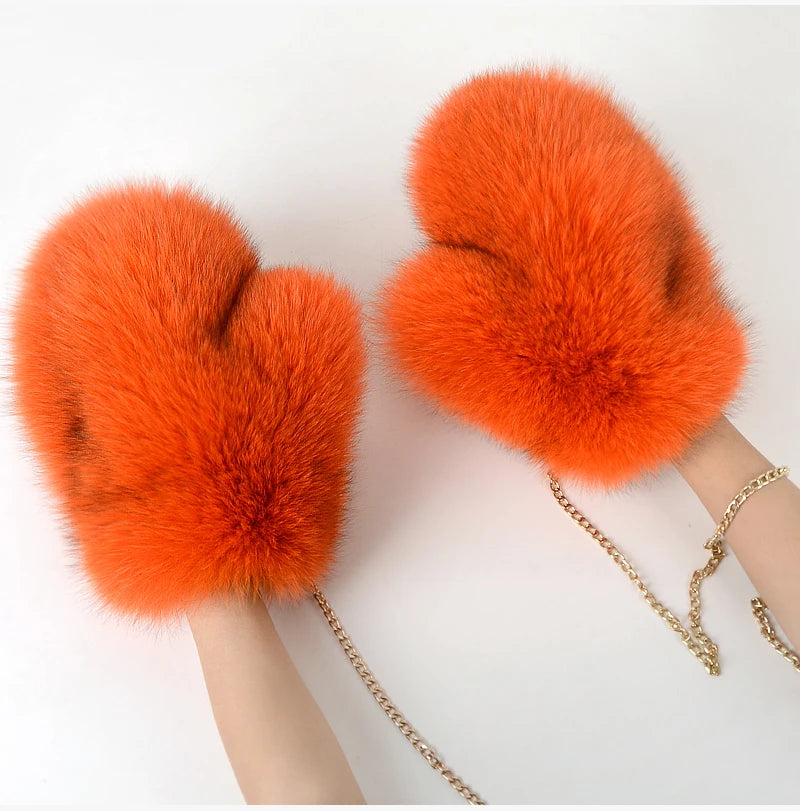 NEW Arrivals Hot Sale Winter Women Luxury Natural Real Fox Fur Gloves Warm 100% Genuine Fox Fur Mittens Girl Fashion Luxury Real Fox Fur Glove