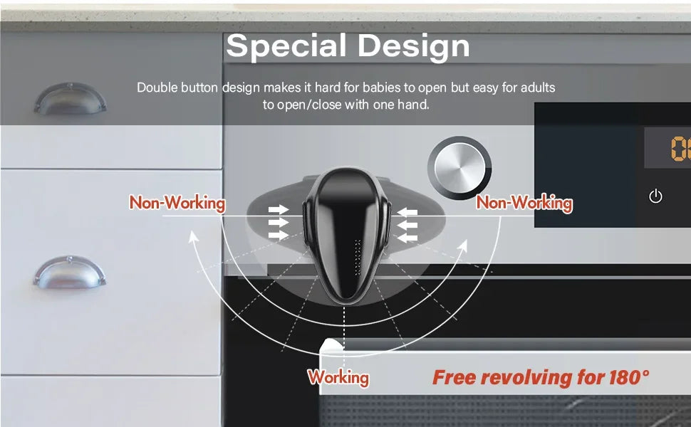 NEW Arrivals Baby Safety Oven Door Lock for Kitchen Child Safety Locks Children Protection Kids Safety Care Drawer Cabinet Double Button Locker Babies Safety Accessories Home Security Supplies