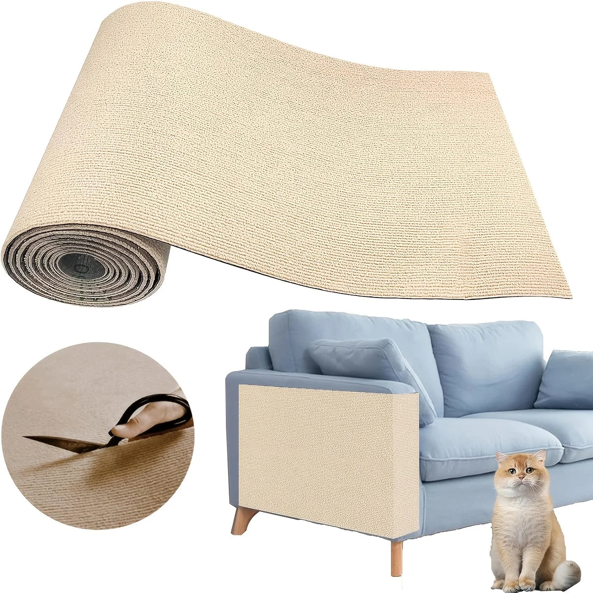 1 Piece of Self-Adhesive Cat Scratching Pad, Wear-Resistant Corner Pad, Multifunctional Self-Adhesive Carpet, Cat Climbing Frame, Cat Scratching Board, Stair Pad, Durable Furniture Protective Cover, Cuttable Sofa, Chair and C