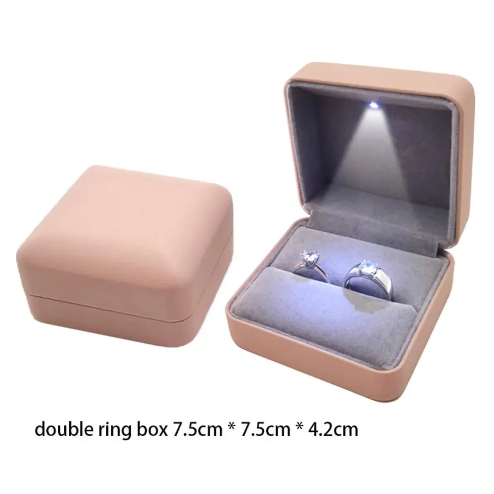 NEW LED Light Jewelry Box Luxury Ring Box for Proposal Engagement Wedding Rubber Paint Square Jewelry Gift Organizer Accessories Jewelry Supplies