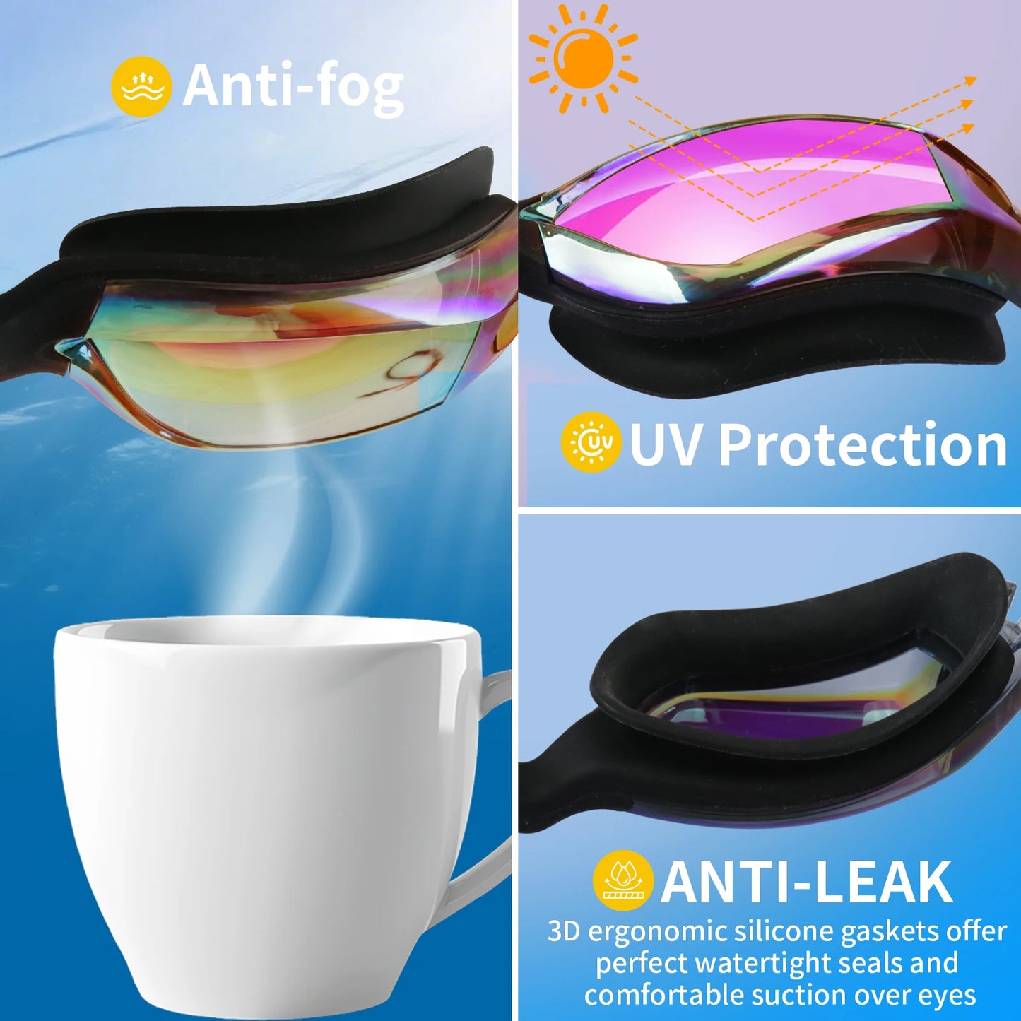 2PCS Goggles Adults/Children Set + Earplugs No Leaking Anti Fog Professional Swimming Goggles Adjustable with Earplugs Storage Box Swimming Water Pool Glasses for Beach Swim Sports Adults Kids