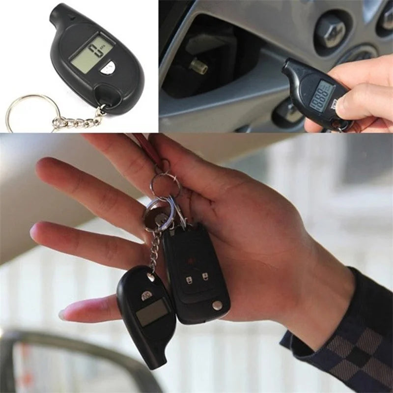 NEW Arrivals 2PCS Set Mini Keychain Style Tire Gauge Digital LCD Display Car Tire Air Pressure Temperature Tester Meter Bicycles Auto Car Motorcycle Tire Safety Alarm